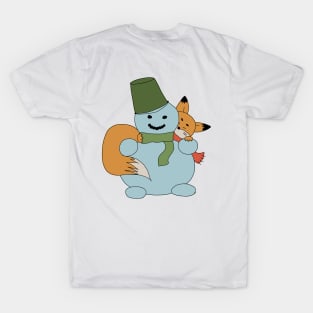 Frosty Friends: Fox and Snowman's Holiday Hideaway T-Shirt